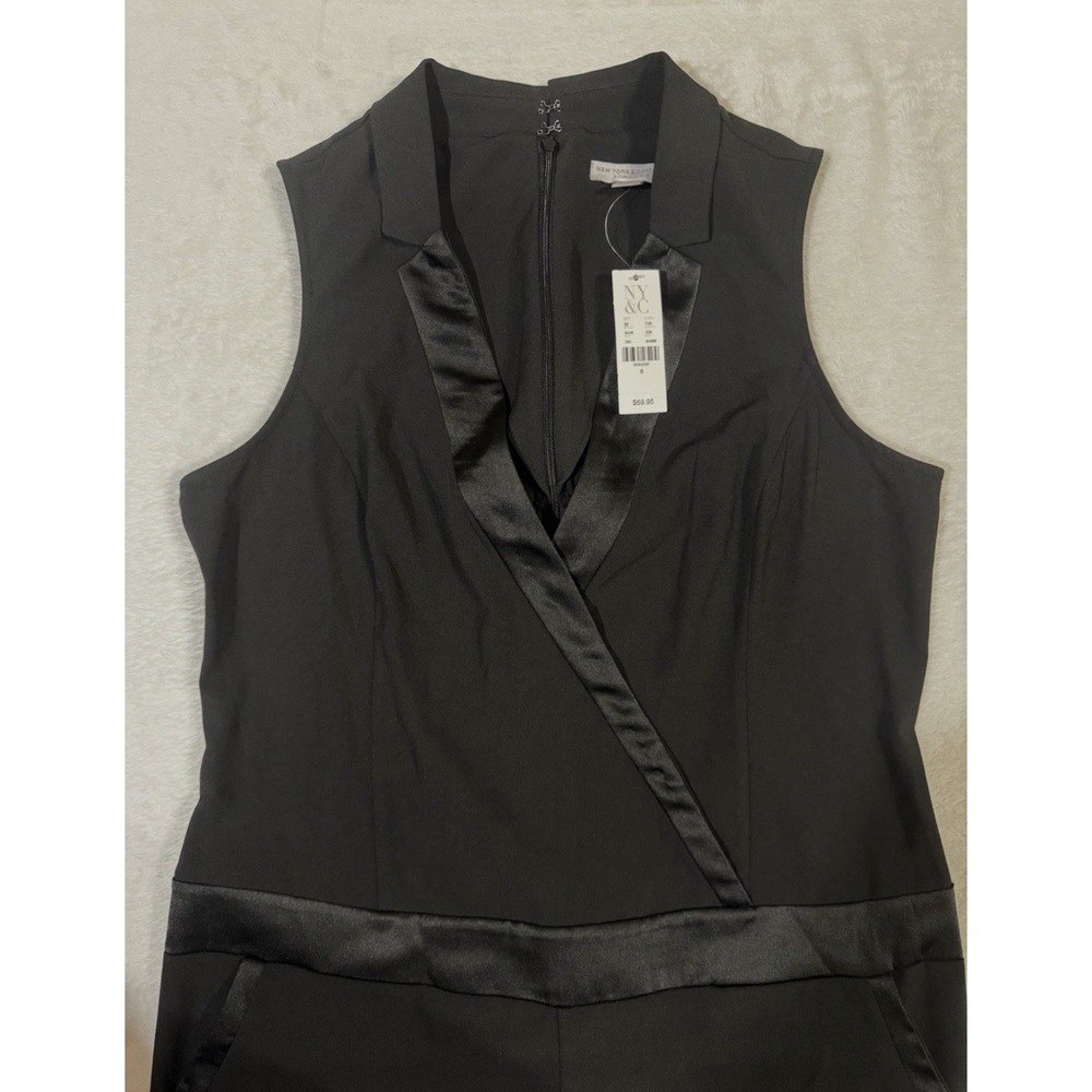 New York And Company Black Tuxedo Jumpsuit Sz 8